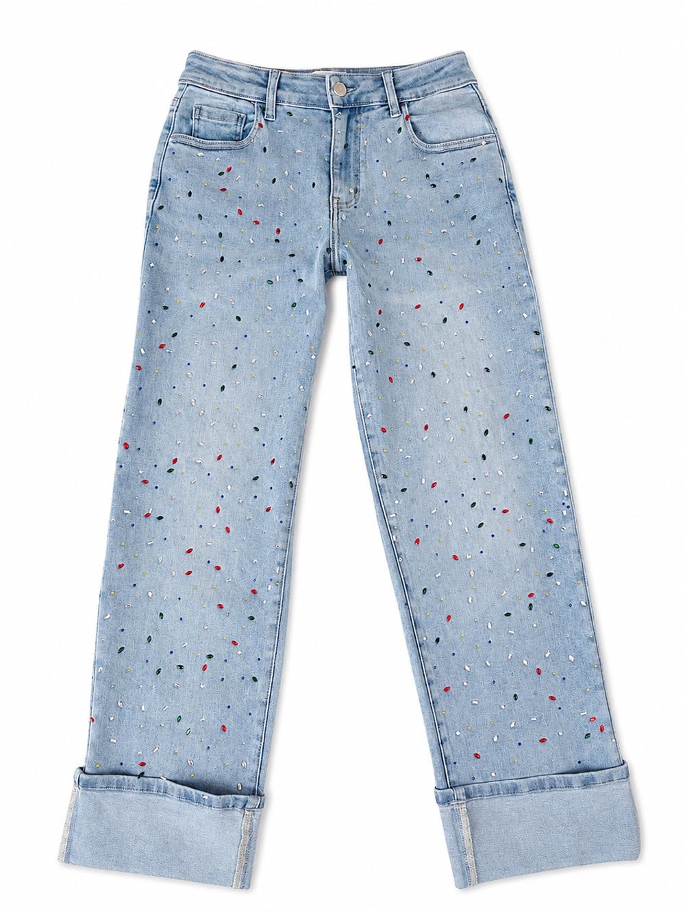 The Noli Shop Ren Confetti Rhinestone Cropped Cuff Jeans 27 NWT